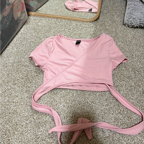SHEIN Tops - SHEIN Light Pink Wrap Crop Top